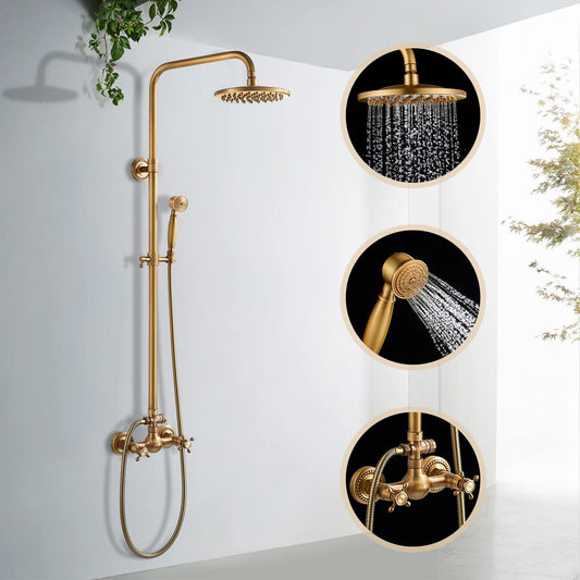 Classic Adjustable Brass Wall Mount Shower Set - VogeLuxe