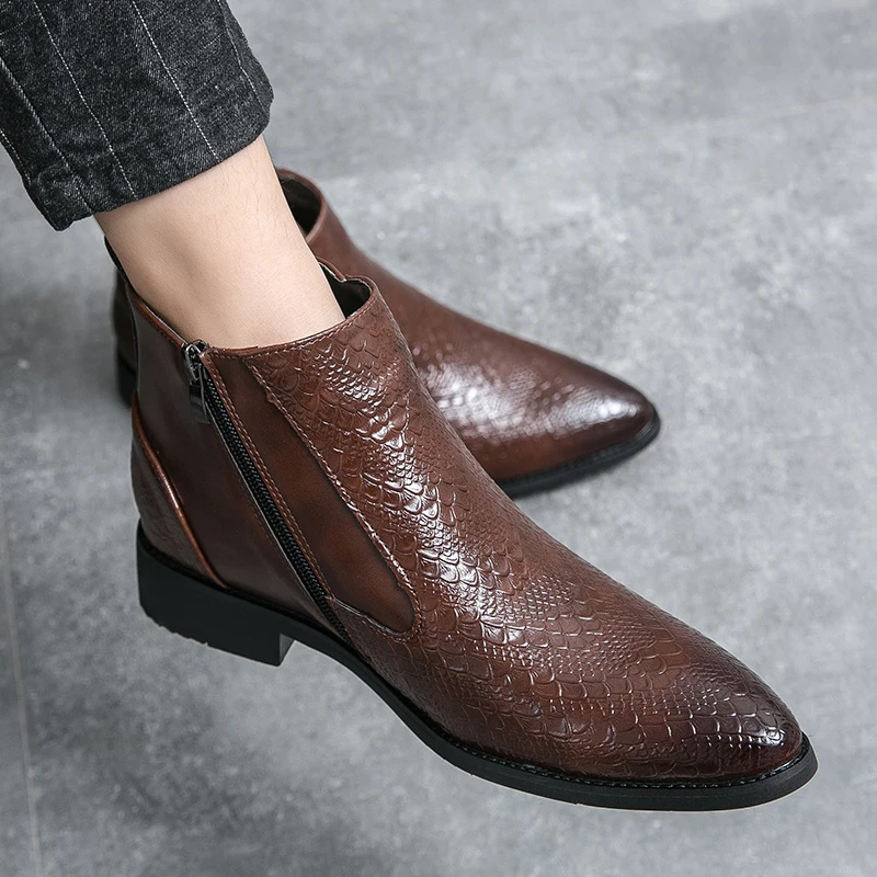 Men's Faux Leather Zip Up Boots - VogeLuxe
