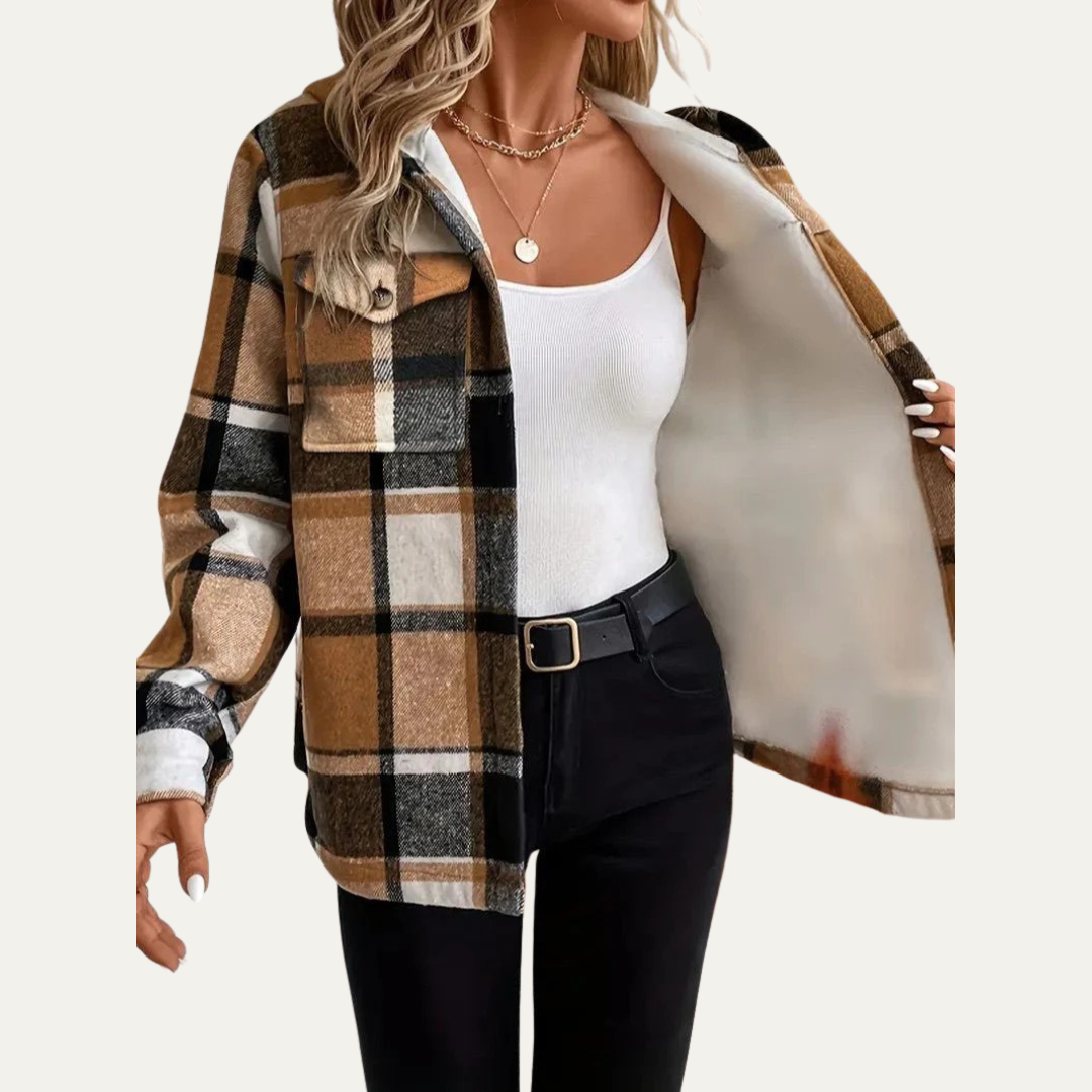 VogeLuxe | Women’s Hooded Sherpa Lined Flannel Shacket