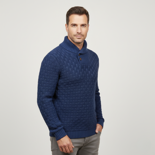 VogeLuxe | Men’s Textured Basketweave Shawl Collar Knit Sweater