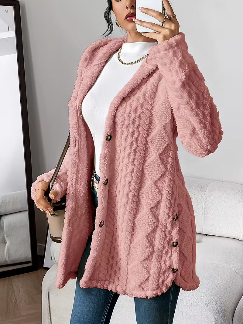 Cozy Women's Fleece Jacket – Plush Button Front Cardigan