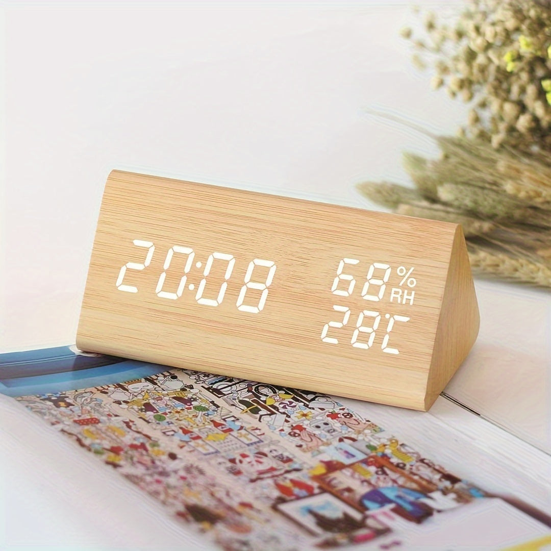 Smart Wood LED Clock with Temperature and Humidity - VogeLuxe