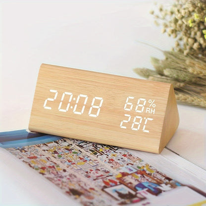 Smart Wood LED Clock with Temperature and Humidity - VogeLuxe