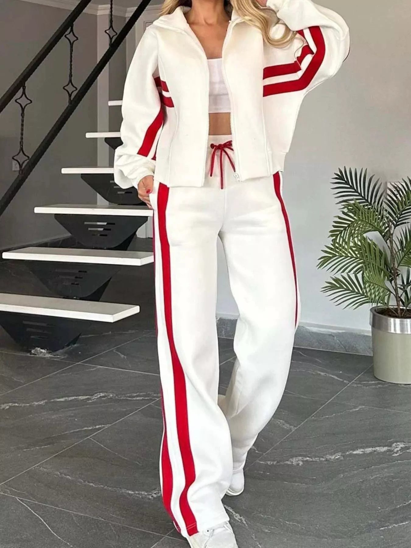 Stylish Black and White Tracksuit Plus Size Set