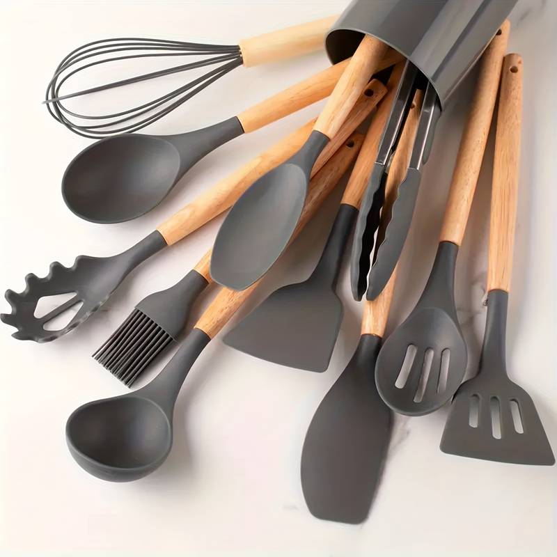 Essential 12-Piece Kitchen Tool Set with Silicone and Wood