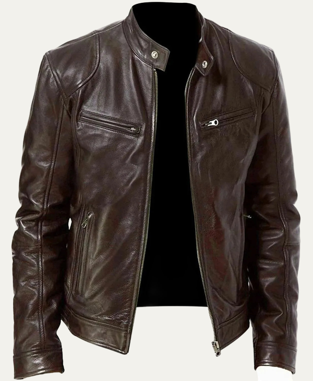 VogeLuxe | Men’s Slim Fit Racer Leather Jacket