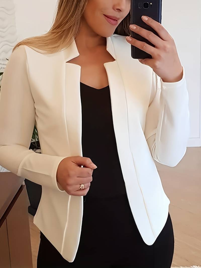 Classic Fit Open Front Solid Color Women's Blazer - VogeLuxe