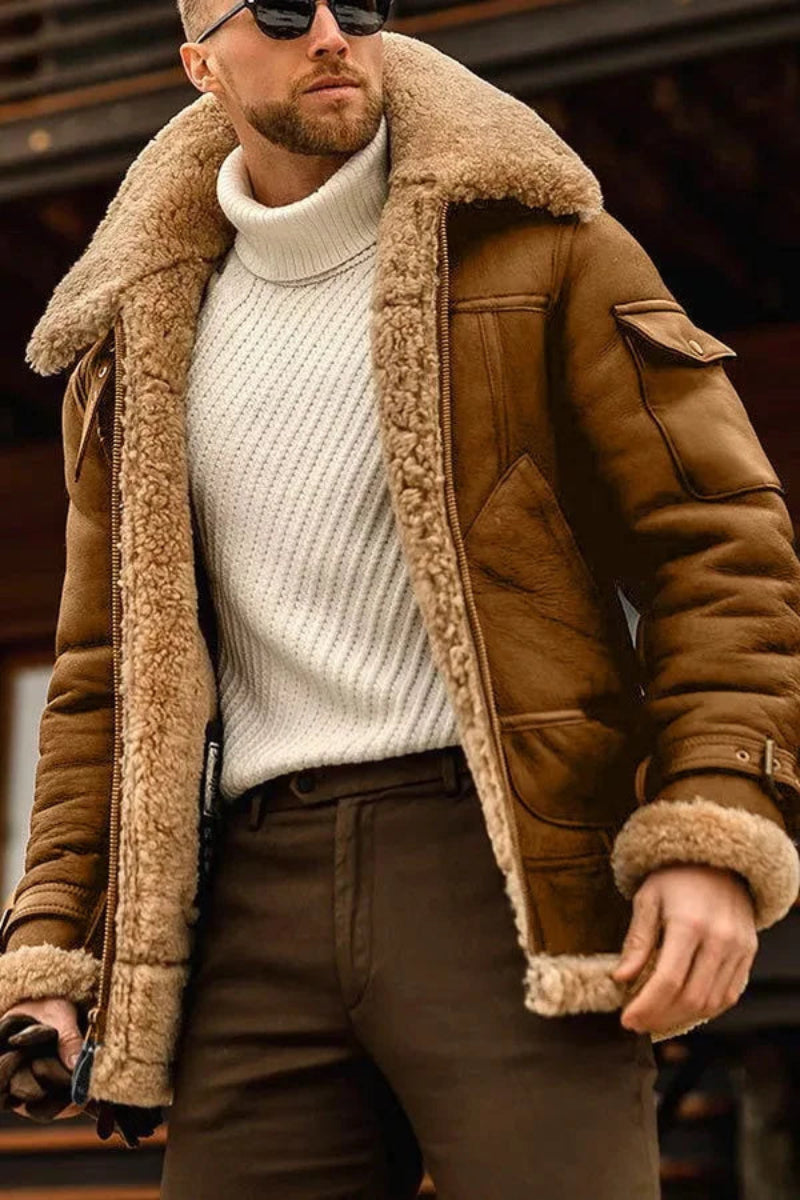 Stylish Brown Vegan Leather Mens Jacket - VogeLuxe