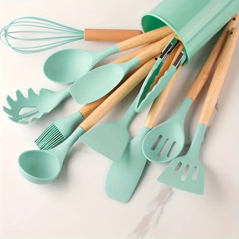 Essential 12-Piece Kitchen Tool Set with Silicone and Wood