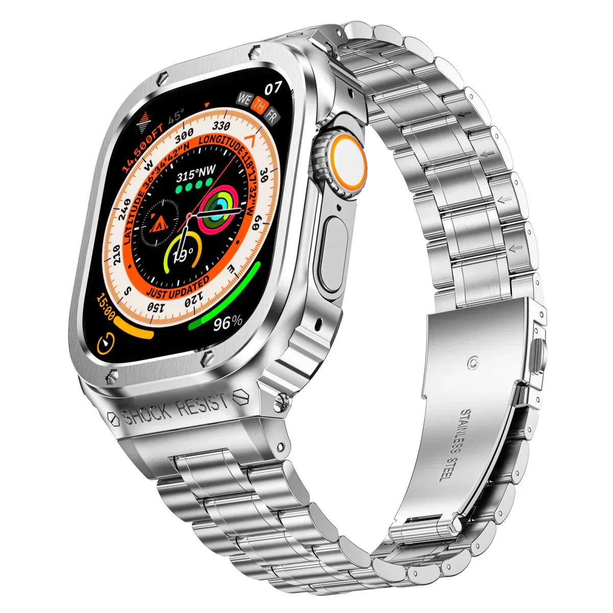 Durable Metal Strap and Clear Cover for Apple Watch