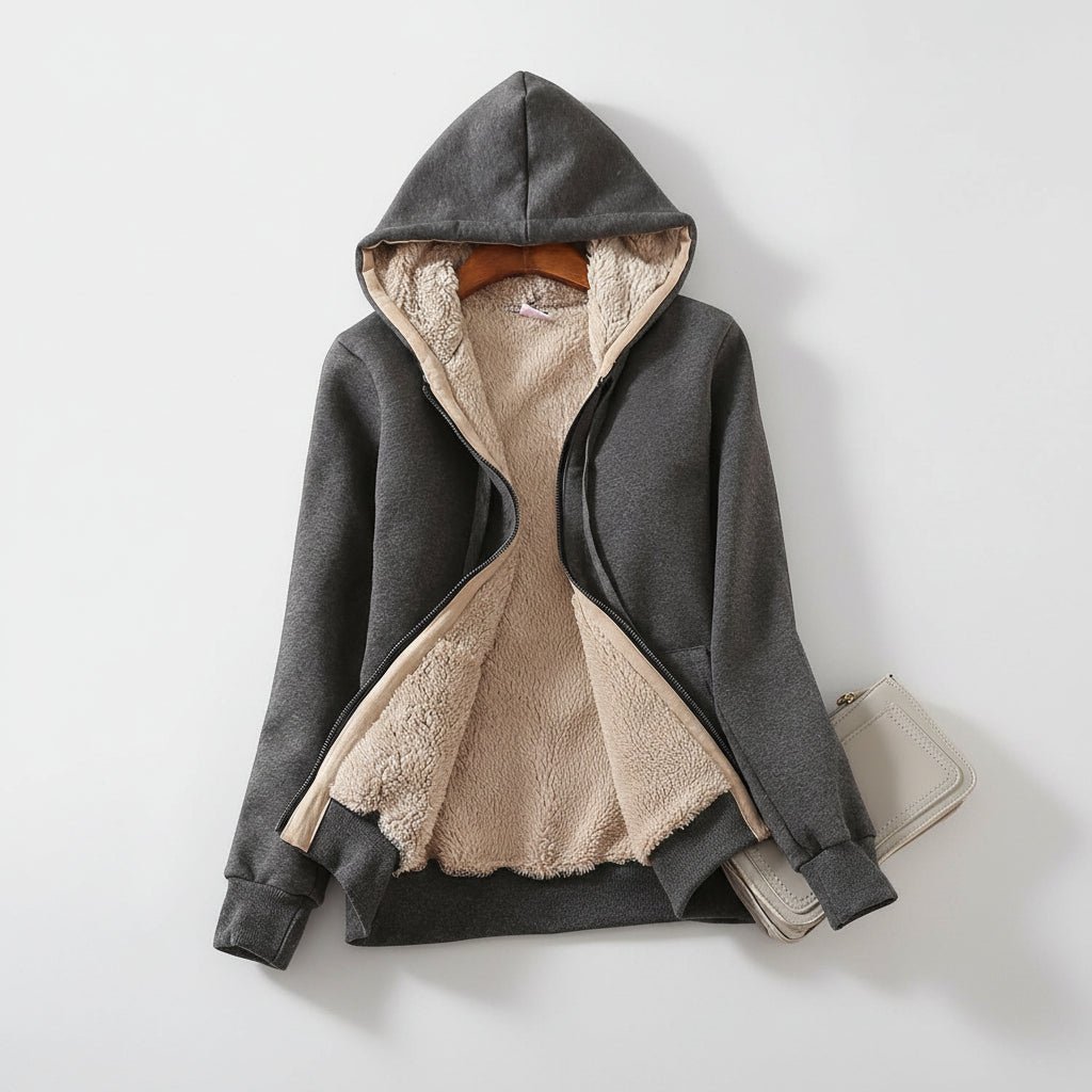 Warm Women's Fleece Lined Zip Up Winter Hoodie Coat