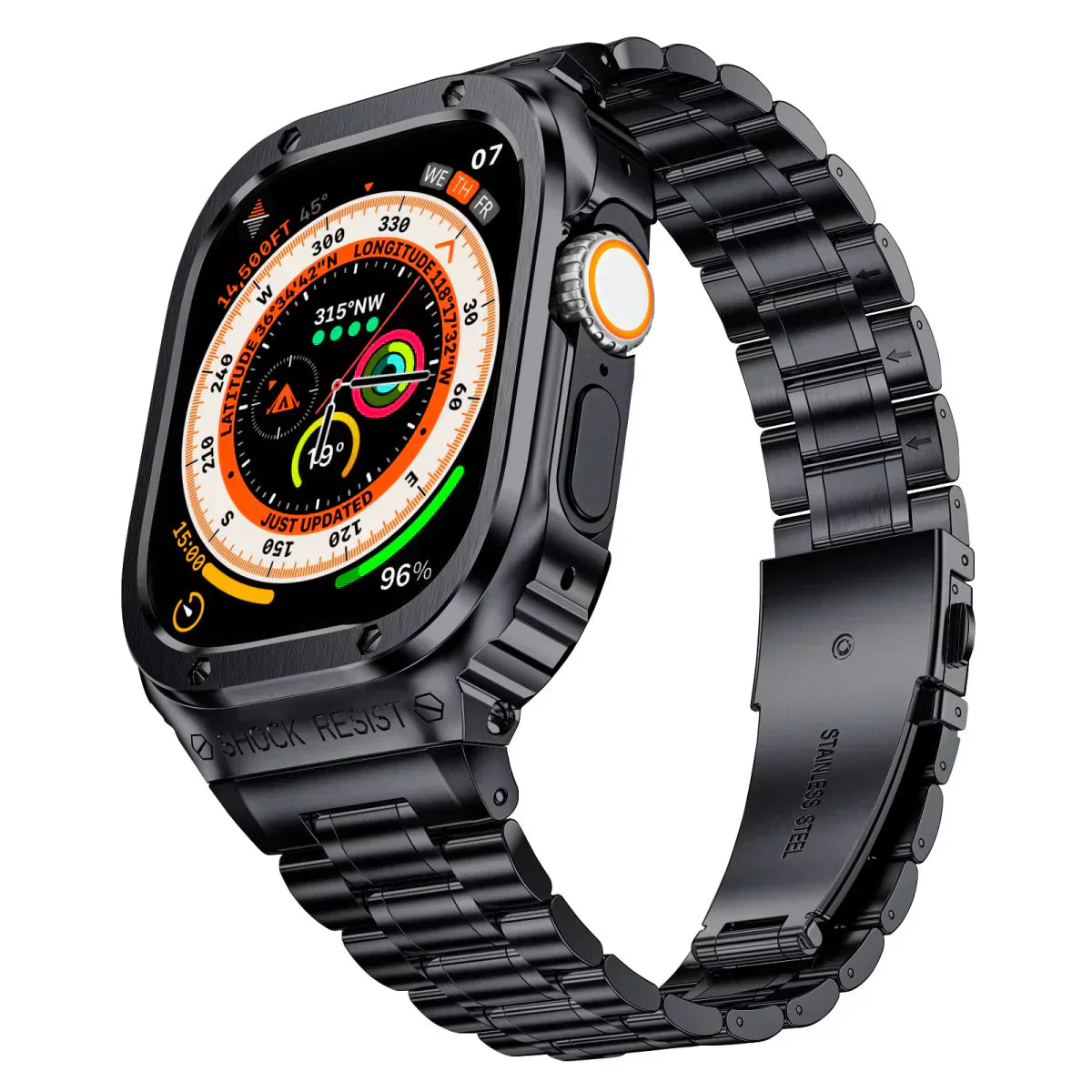 Durable Metal Strap and Clear Cover for Apple Watch