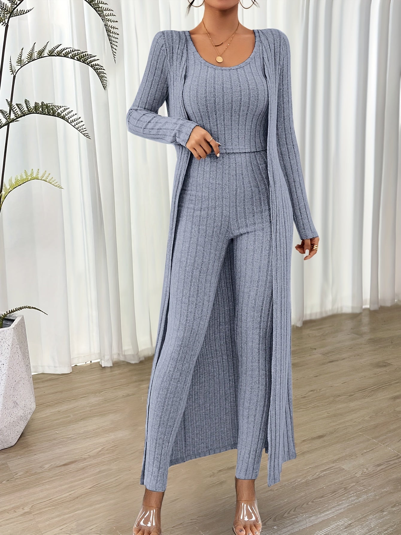 Comfortable Women's 2 Piece Crop Top and High Waist Pants Set