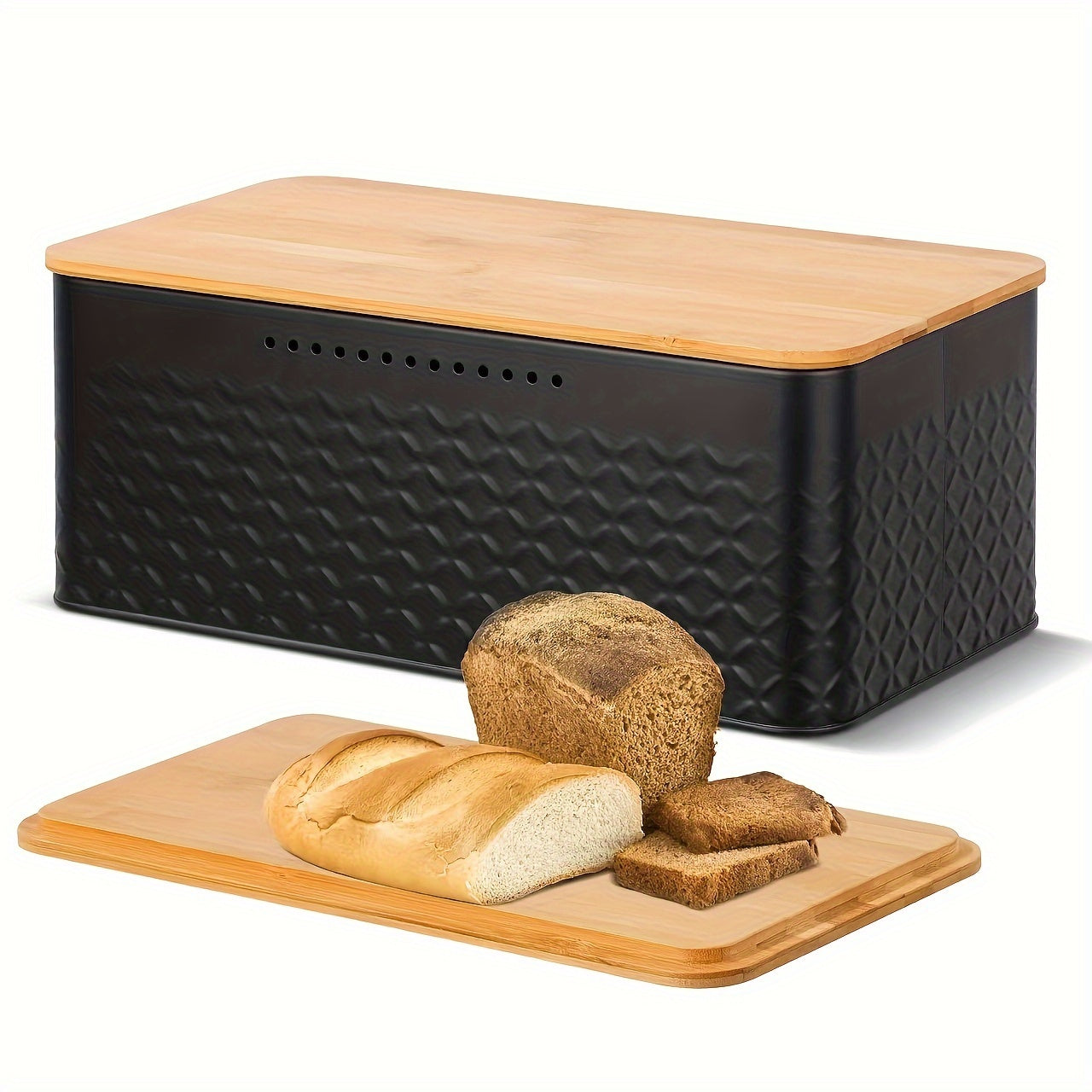 Large Stainless Steel Bread Keeper with Wooden Top - VogeLuxe