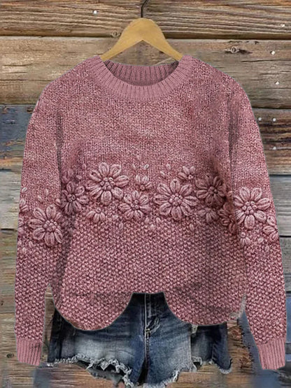 Warm Cozy Floral Sweater for Women - BritishElegance