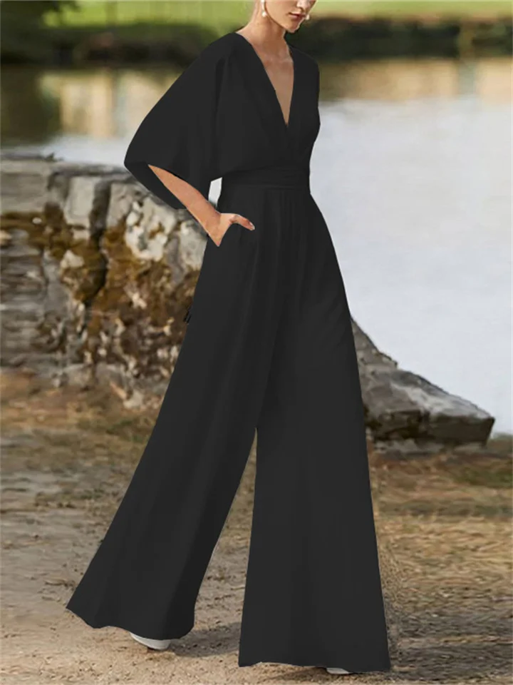 Loose Fit V-Neck Women's Jumpsuit