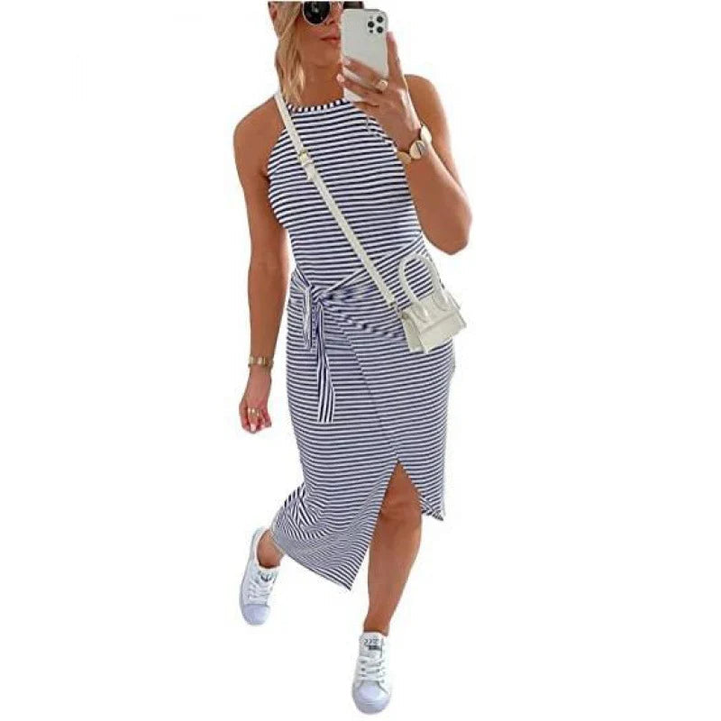 Casual Warm Weather Striped Midi Dress - VogeLuxe