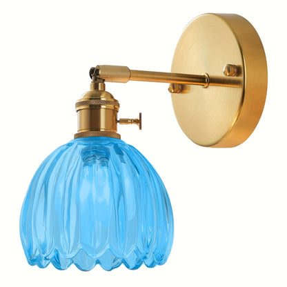 Stylish Glass Wall Light | Rose Ribbed Shade & Gold Finish