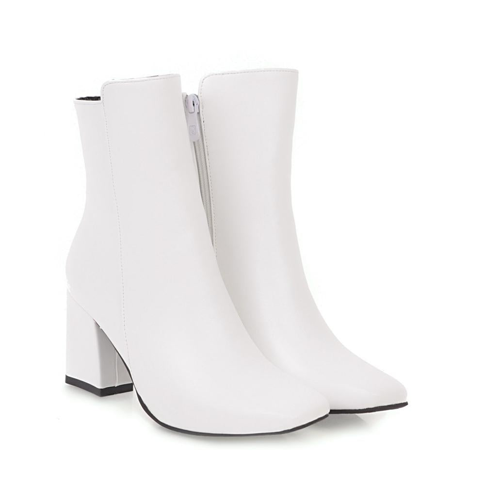 Donna Side Zip Ankle Boots | Women Square Toe Block Heel Boots