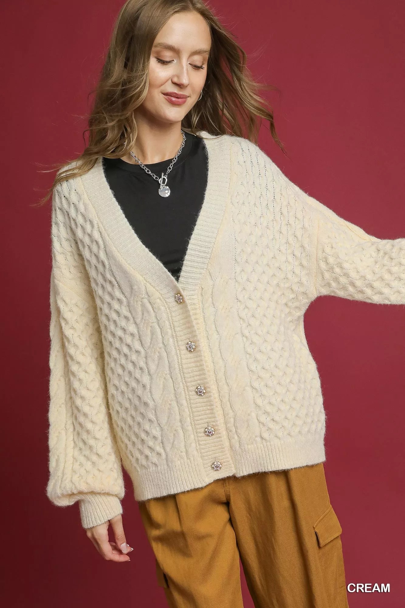 Soft Cable Knit Button Front Cardigan - VogeLuxe