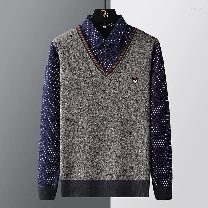Warm Classic Fit Polo Sweater for Men