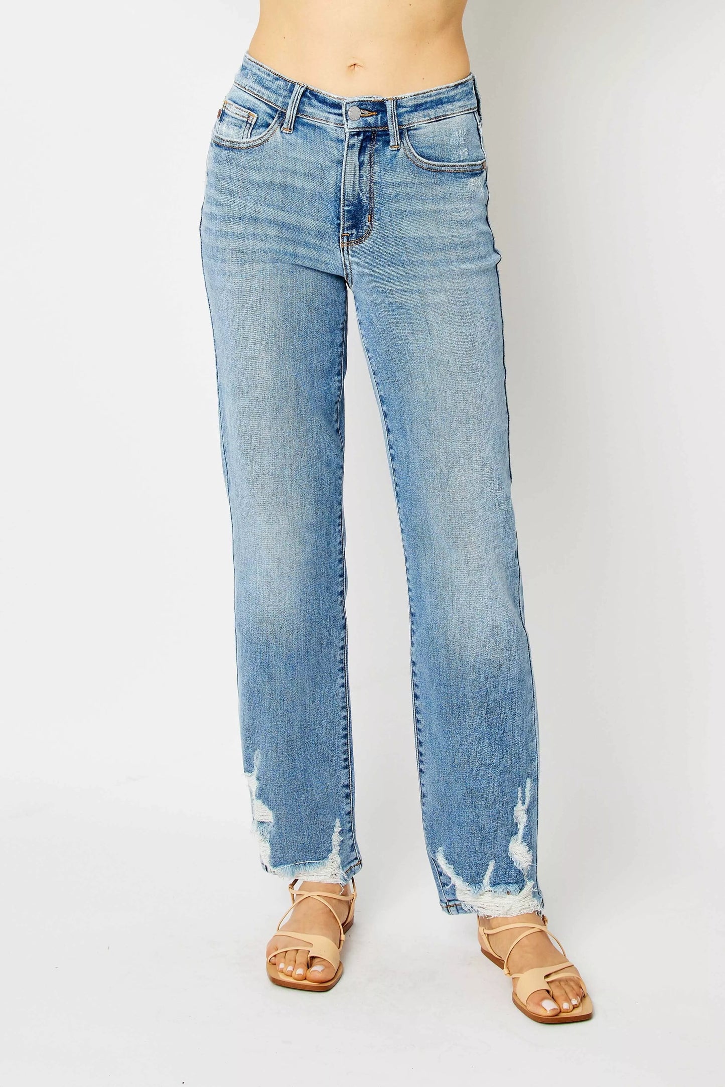 Comfortable Dark Wash High Waisted Straight Leg Jeans - VogeLuxe