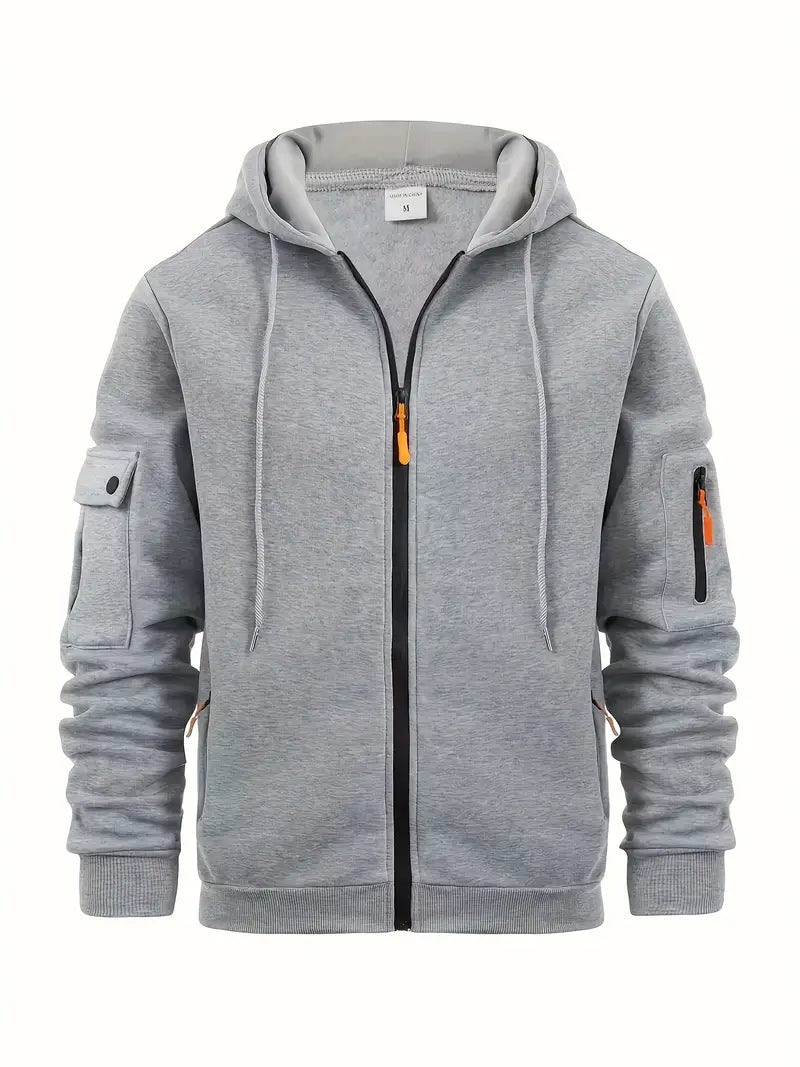 Practical Men's Zip Hoodie with Pockets and Adjustable Hood - VogeLuxe