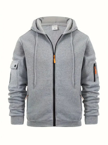 Practical Men's Zip Hoodie with Pockets and Adjustable Hood