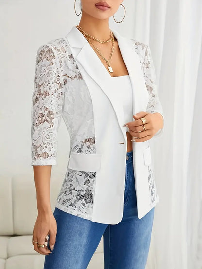 Chic White Lace Jacket for Women - VogeLuxe