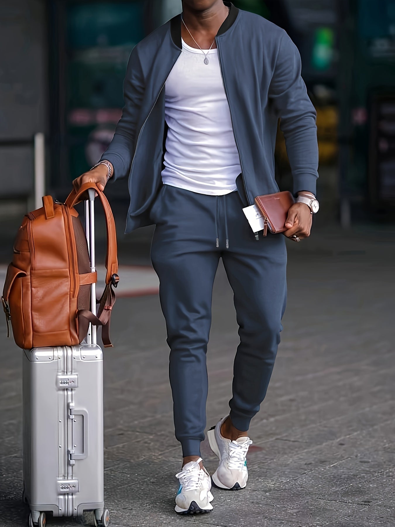 Men's Soft Velvet Zip Up Tracksuit Set