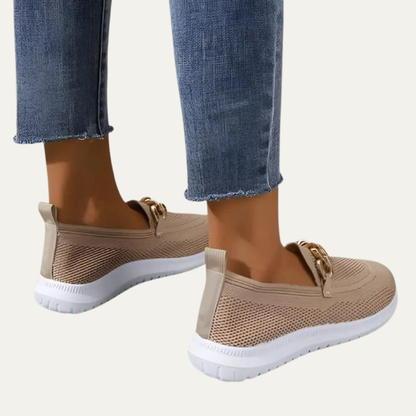 VogeLuxe | Women’s Knitted Slip On Loafers with Chain Detail