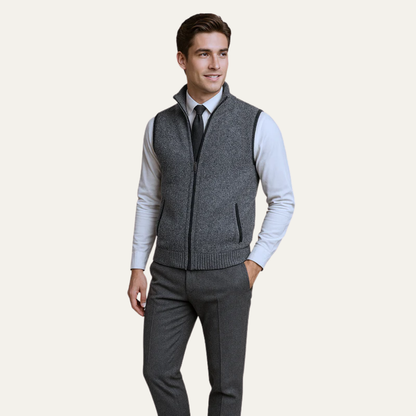 VogeLuxe | Men’s Full Zip Knit Sweater Vest With Mock Neck