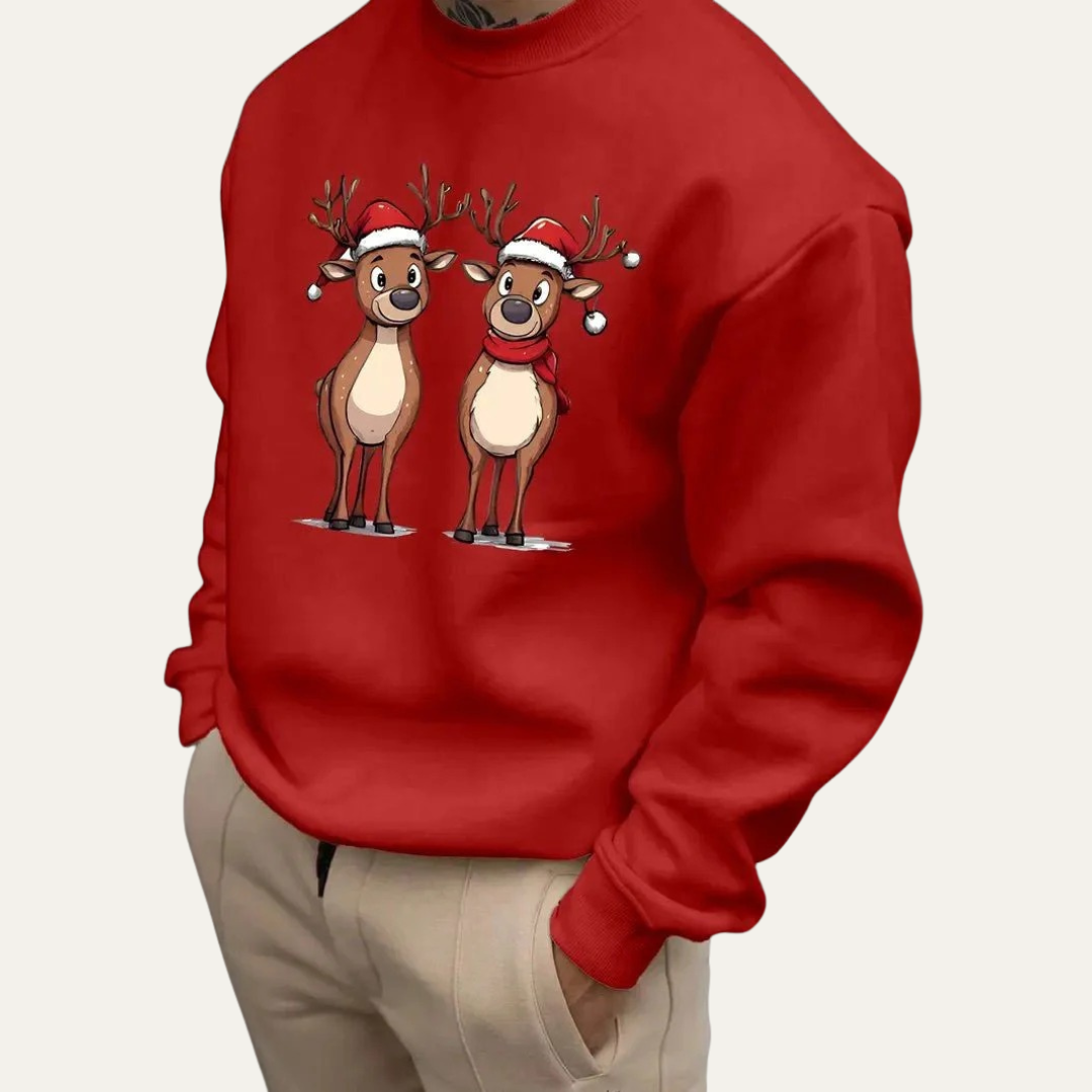 VogeLuxe | Men’s Festive Reindeer Graphic Crewneck Sweatshirt