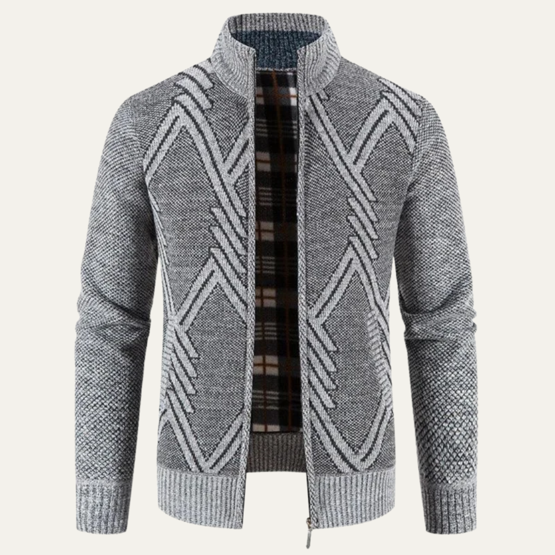 VogeLuxe | Men's Full Zip Knit Cardigan with Standing Collar