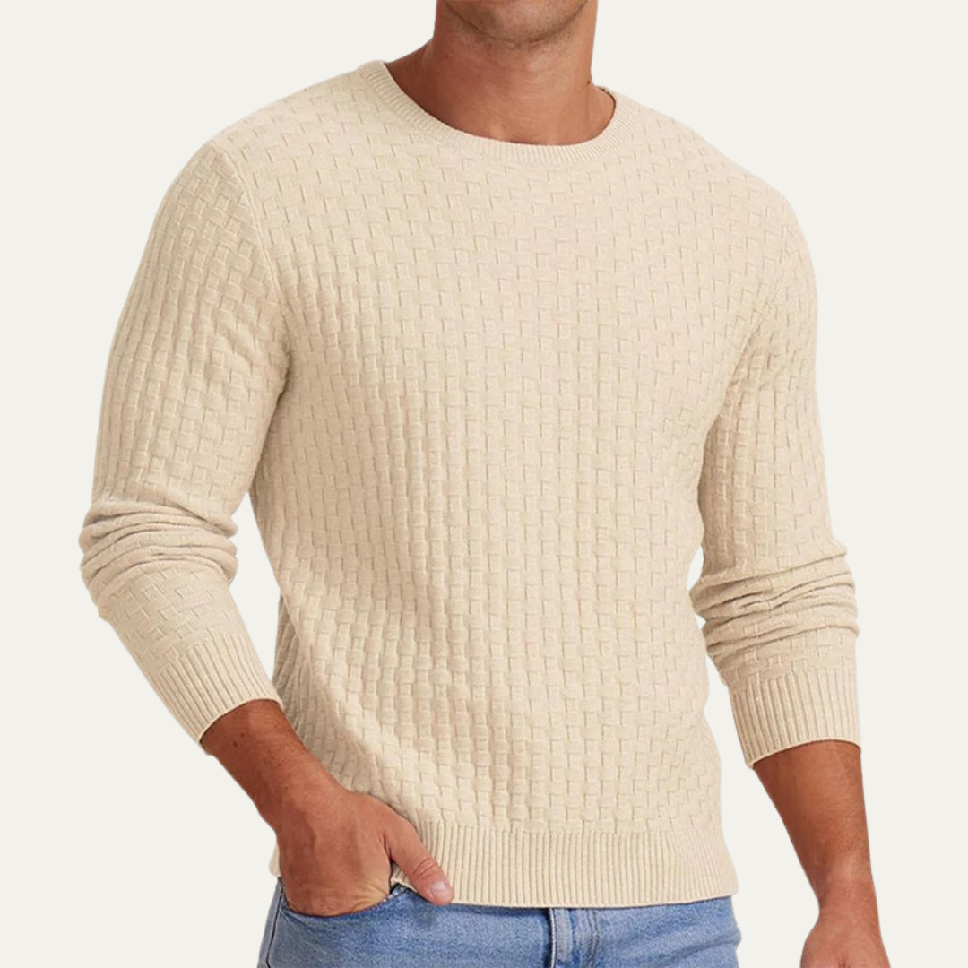 VogeLuxe | Men’s Textured Basket Weave Crew Neck Sweater