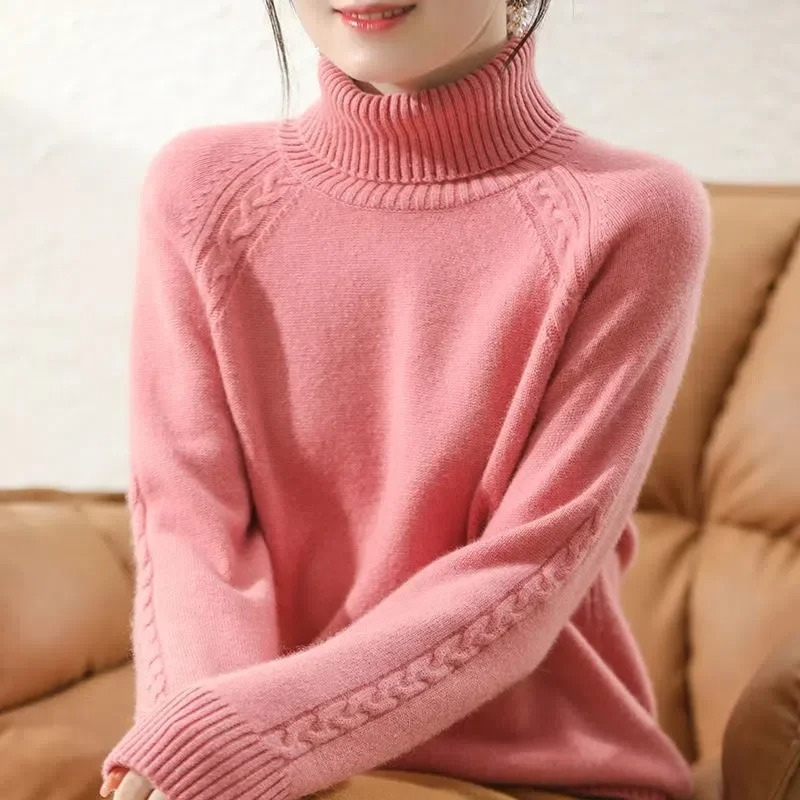 Cozy Women's Cable Knit Turtleneck Sweater - BritishElegance
