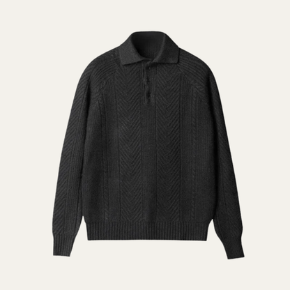 VogeLuxe | Men’s Chevron Knit Quarter Zip Polo Sweater