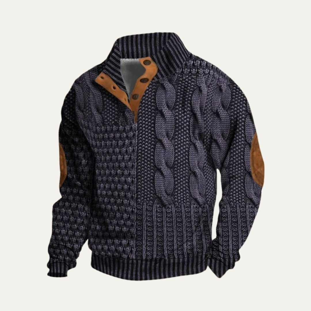 VogeLuxe | Men’s Buttoned Mock Neck Knit Sweater