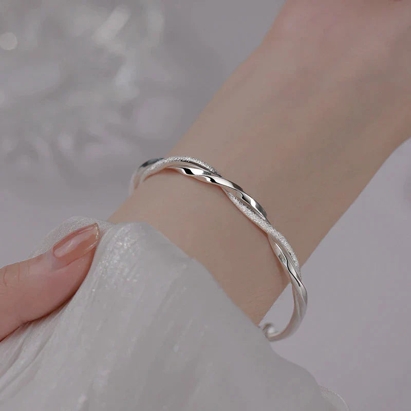 Elegant Woven Silver Bangle For Ladies Classic Jewelry - BritishElegance