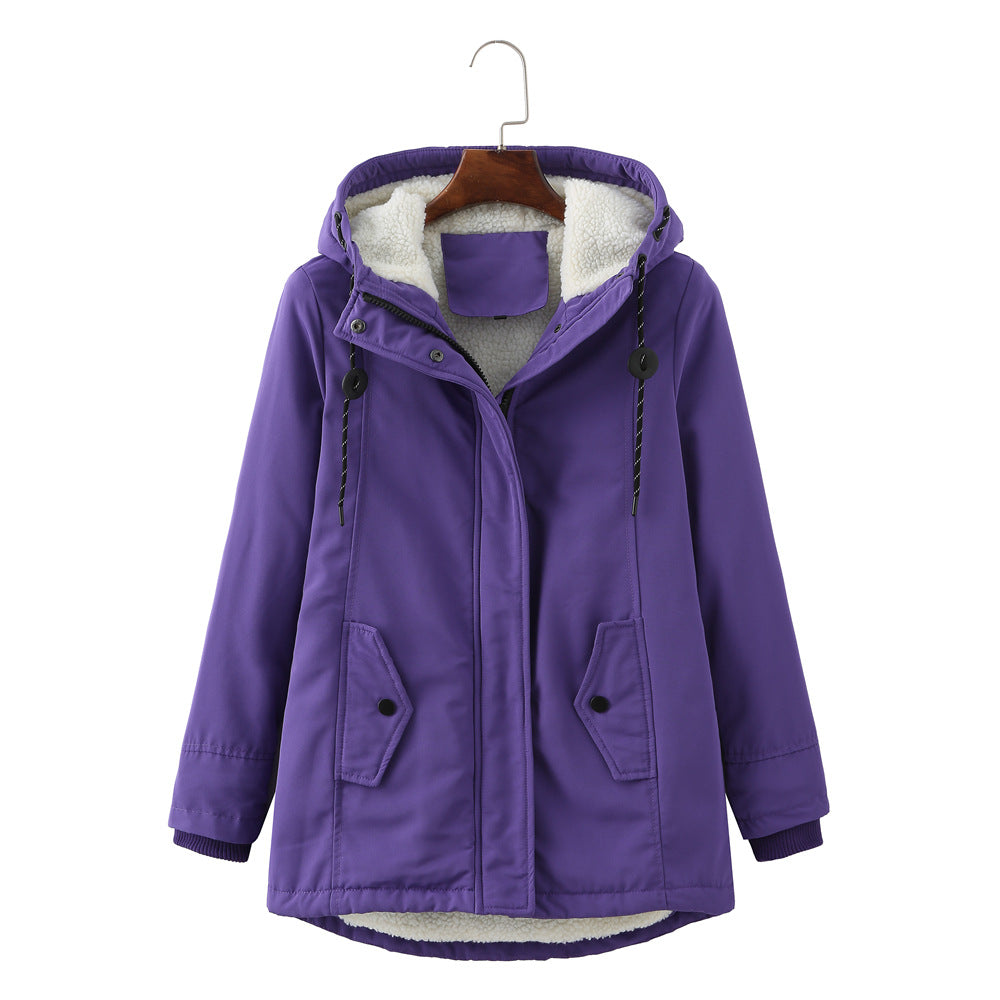 Warm Women's Fleece Parka Jacket With Hood