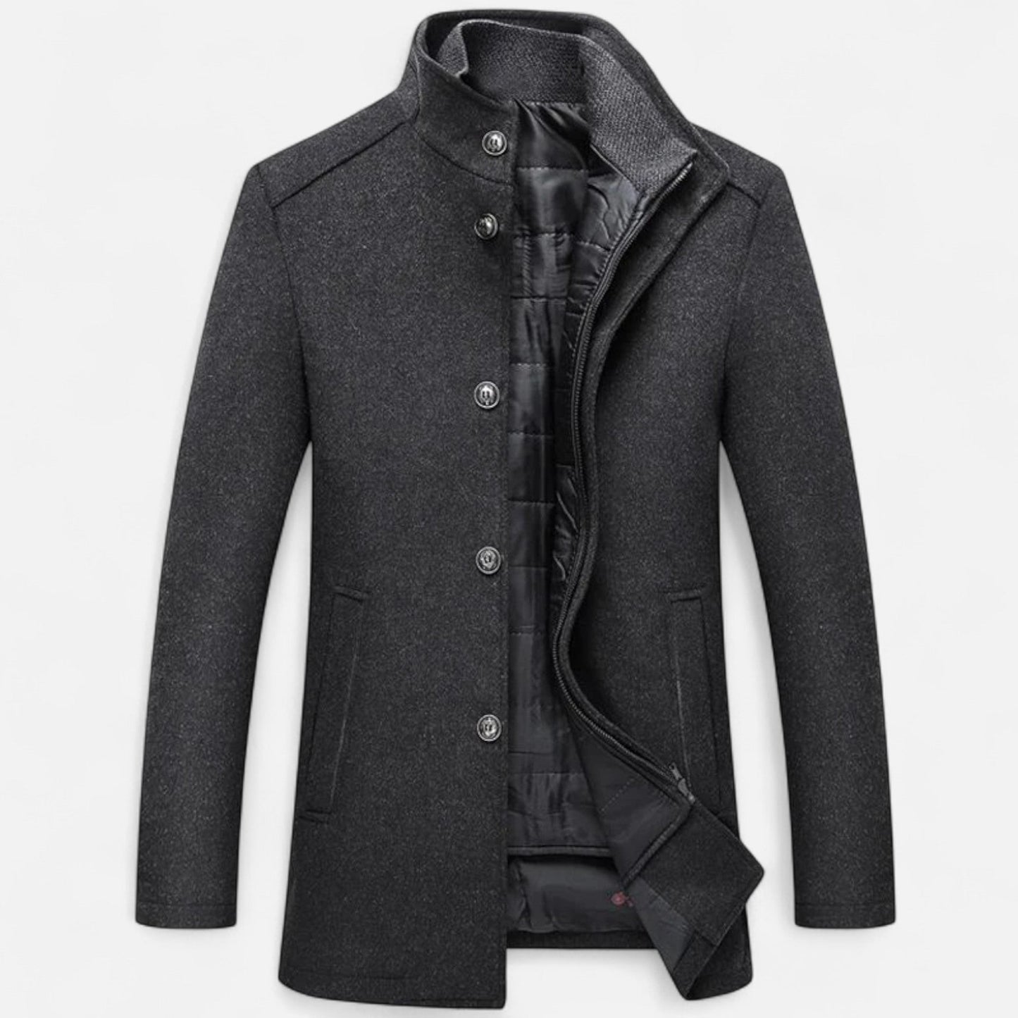 Warm Mens Woolen Winter Coat with Vest Detail