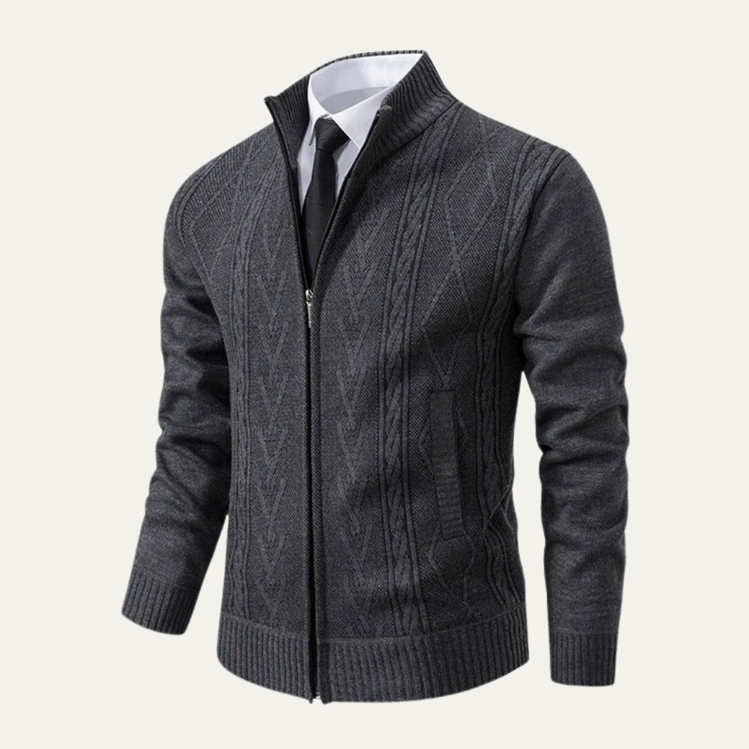 VogeLuxe | Men’s Cable Knit Full Zip Cardigan Sweater