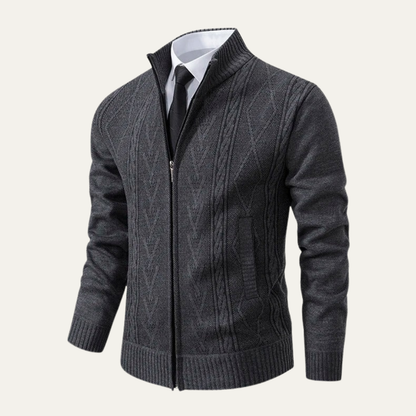VogeLuxe | Men’s Cable Knit Full Zip Cardigan Sweater