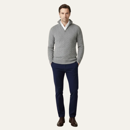 VogeLuxe | Men’s Cable Knit Fit Quarter Zip Sweater