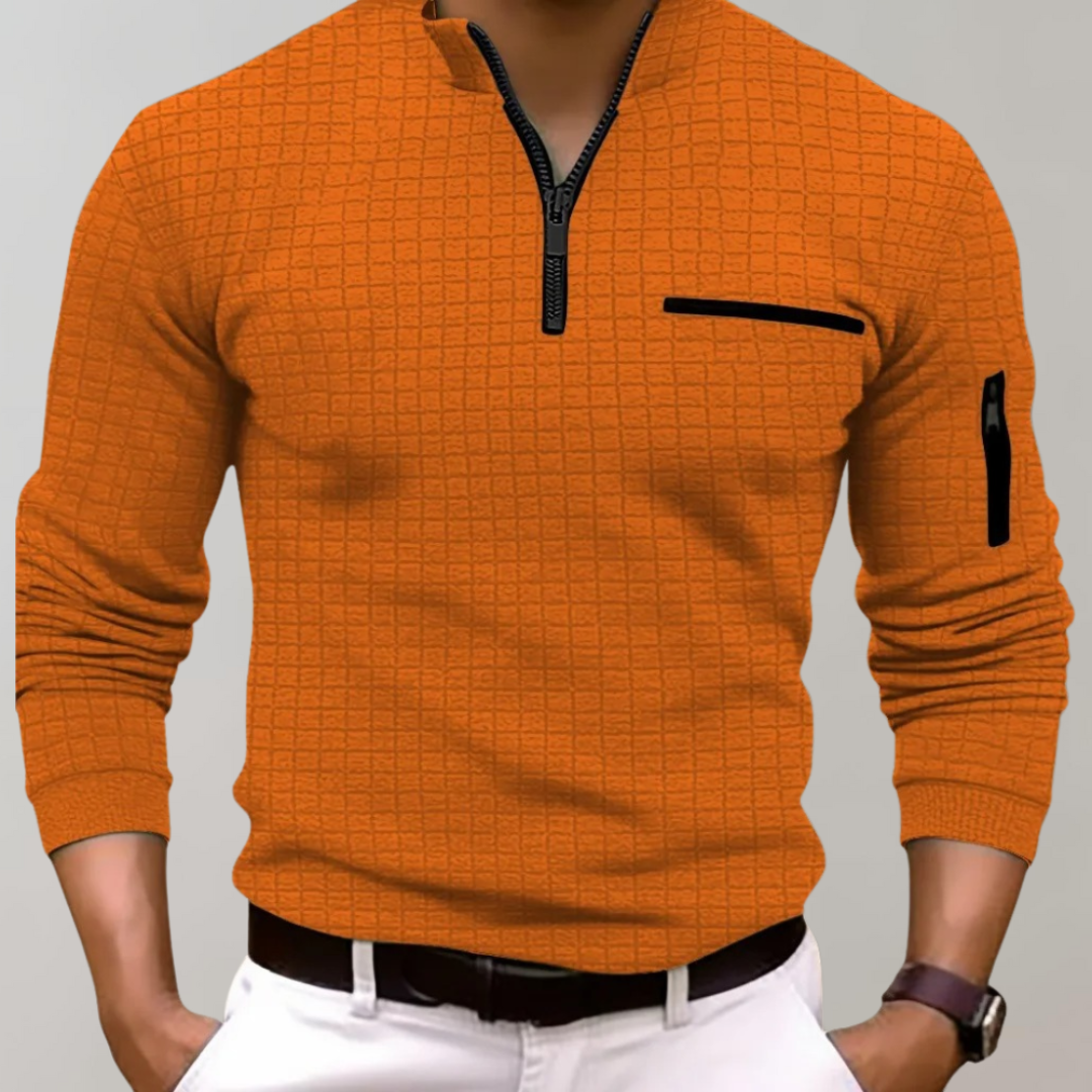 VogeLuxe | Men’s Grid Pattern Quarter Zip Pullover