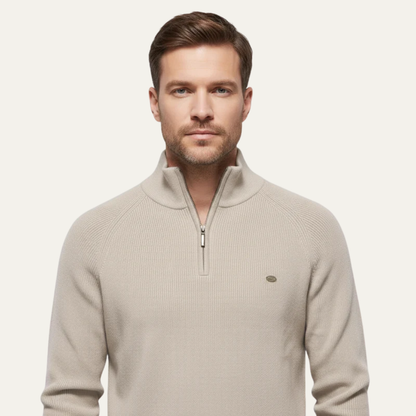 VogeLuxe | Men’s Ribbed Stand Collar Sweater with Quarter-Zip Closure