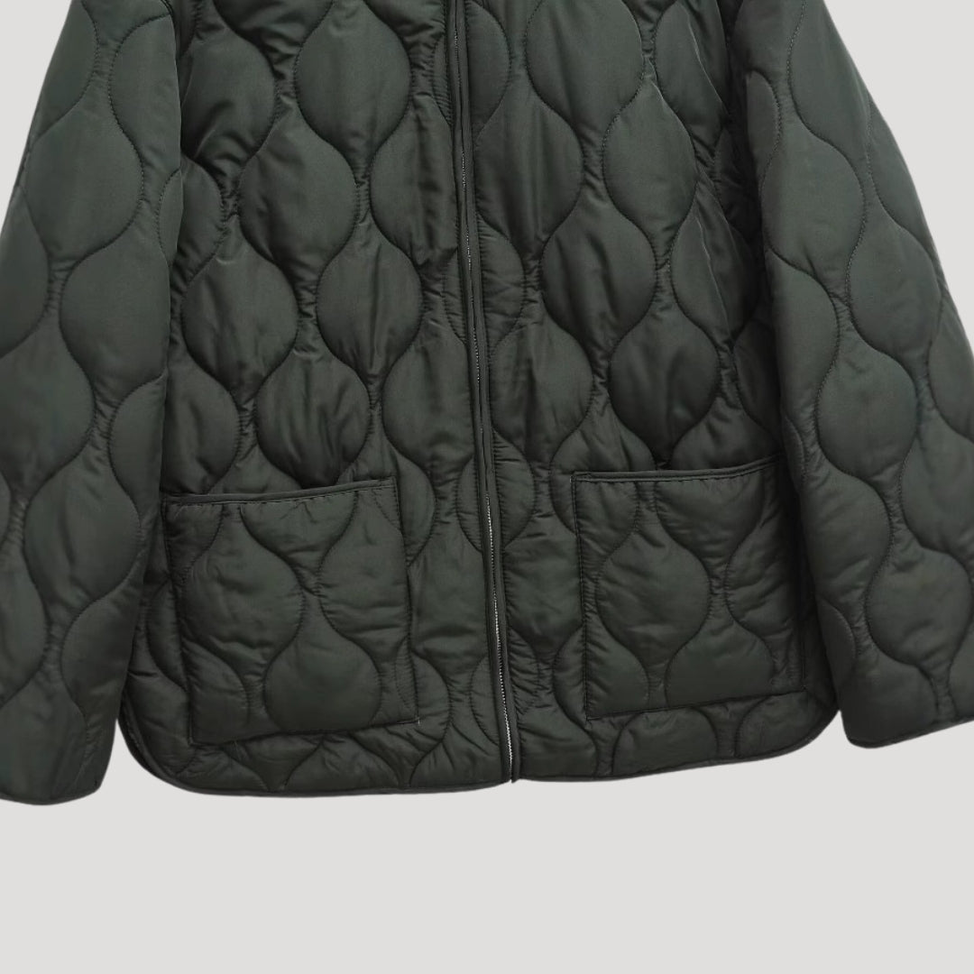 VogeLuxe | Women’s Wave Quilted Collarless Zip Jacket