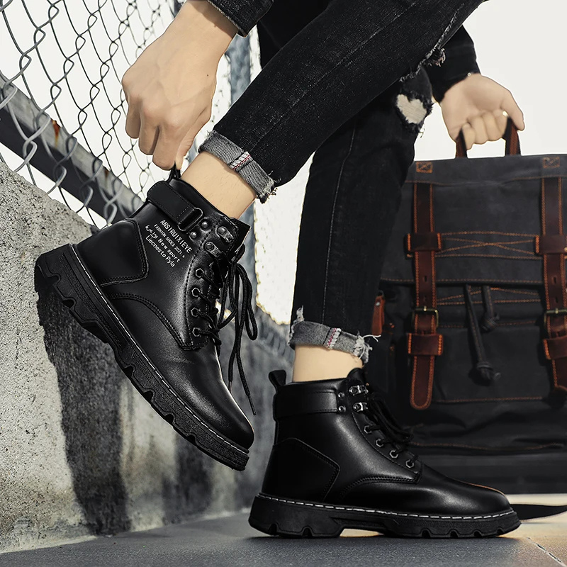 Comfortable Waterproof Black Leather Ankle Boots For Men - BritishElegance