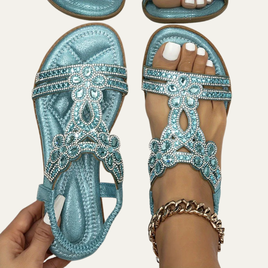VogeLuxe | Women’s Rhinestone T Strap Slingback Sandals