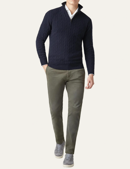 VogeLuxe | Men’s Cable Knit Quarter Zip Slim Fit Sweater